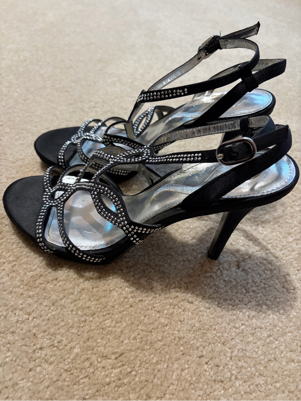 Nina Black Rhinestone Strappy Slingback Heels